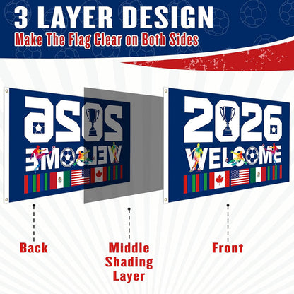 3 Ply 2026 World Soccer Cup Flag -- 3x5 Ft